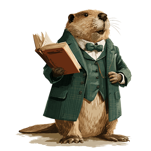 Книжный бобр в зелёном костюме